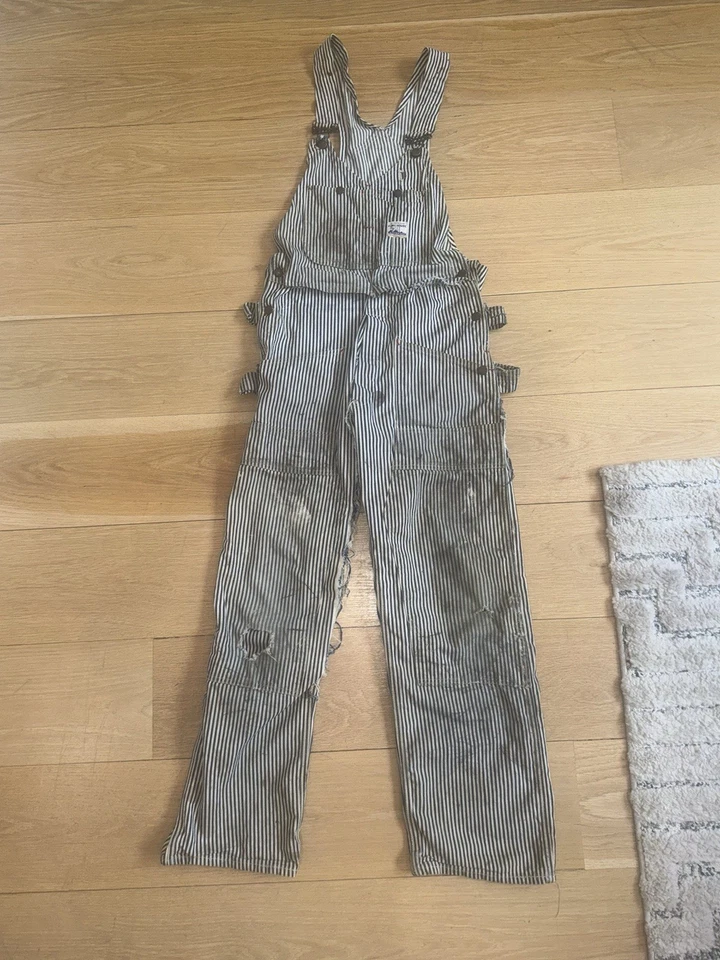 vintage powr house montgomery ward 40s hickory stripe overalls distressed 36 - Image 2 of 4