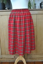 Vintage Womens Red Tartan Plaid Knee Length Skirt Elastic Waist A‑Line Size S
