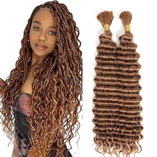 #30 Light Brown Human Braiding Hair for Boho Braids Deep Wave Bulk Human Hair fo