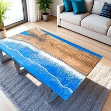 Ocean Blue Epoxy River Dining Table Countertop Kitchen Slab Unique Sofa Decor