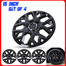 Gloss Black 15 Universal Wheel Covers Hubcaps Snap On With Rings Set Of 4