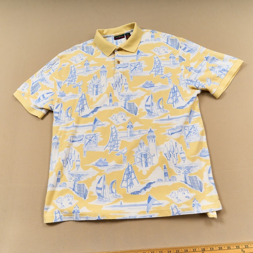 Vintage 90s Saddlebred Polo Shirt Cotton Yellow Nautical Sailing Beach Mens XL