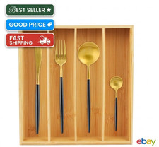 Bamboo Kitchen Drawer Organizer for Large Cutlery Utensils