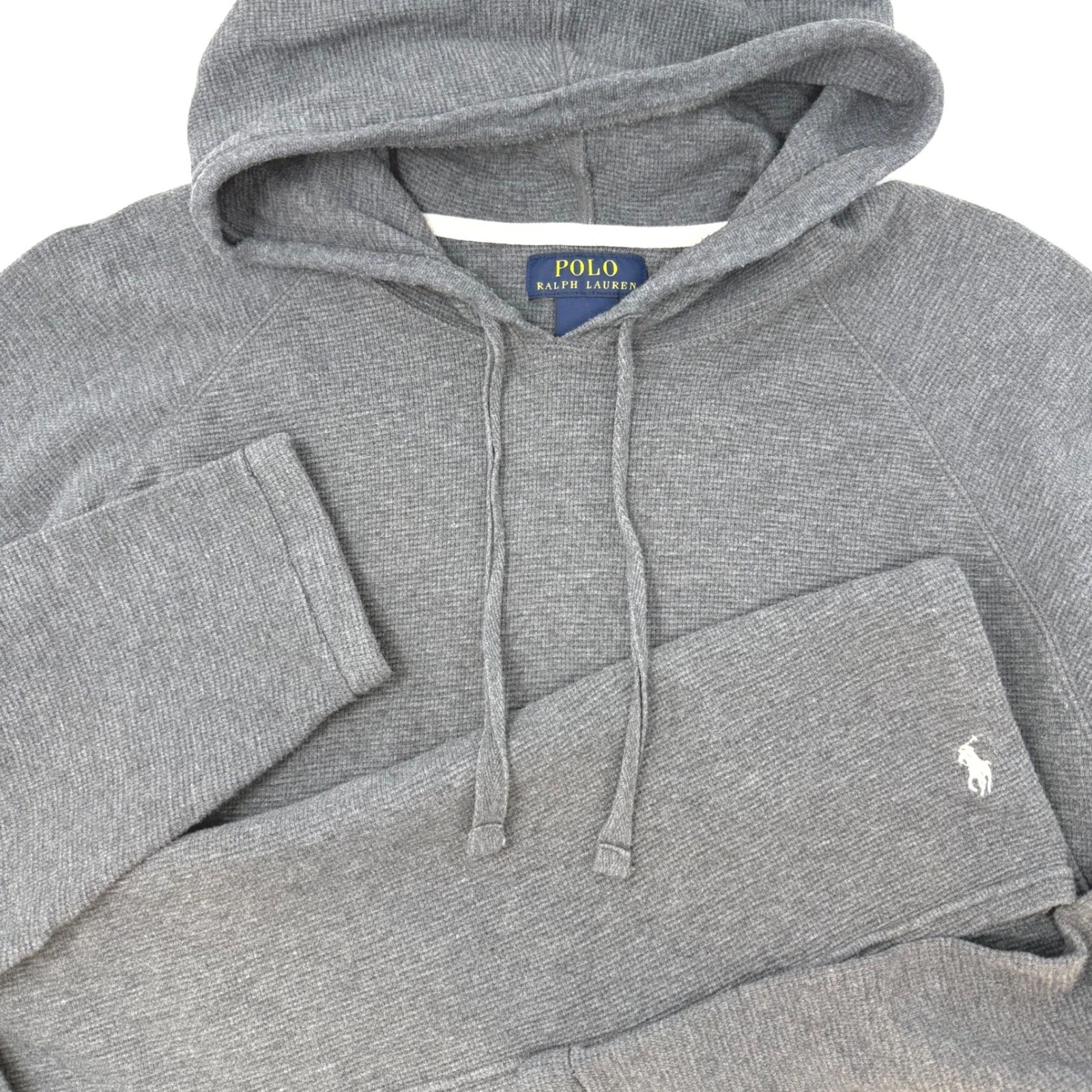 Polo Ralph Lauren Mens XL Charcoal Gray Waffle Knit Thermal Hoodie Long Sleeve