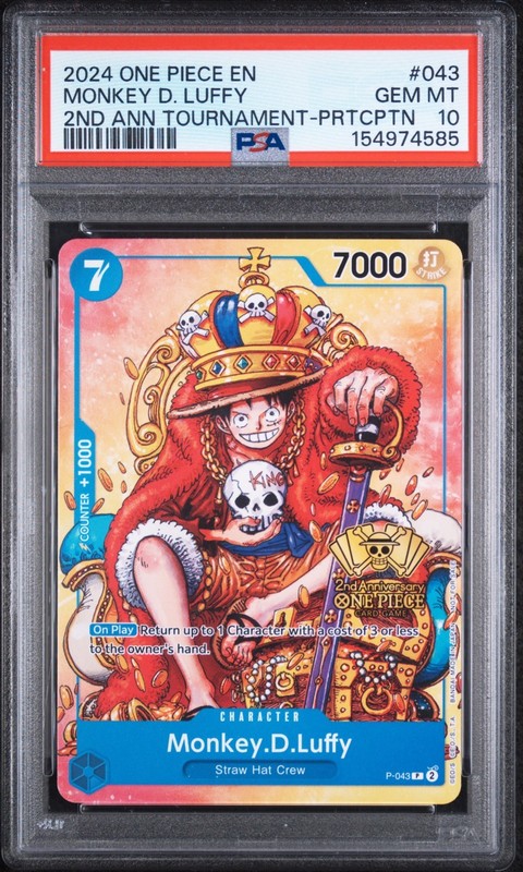 2024 ONE PIECE PROMO 2ND ANNIVERSARY TOURNAMENT #043 MONKEY D. LUFFY PSA 10