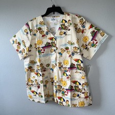 Adar Snap Front Scrub Top Size XL Bears at the Beach