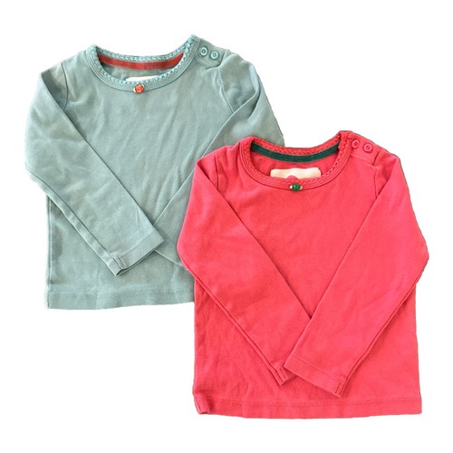 2 Mini Boden Girls' Long Sleeve Tees Crochet Trim Pink & Teal 2-3 Yrs READ
