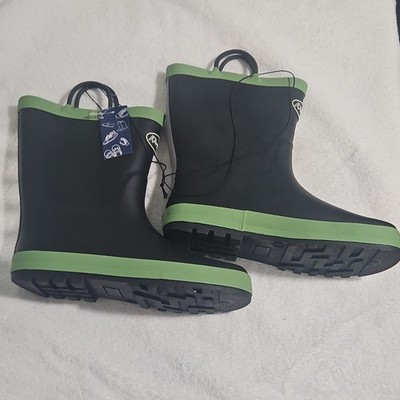 Komfor Me Unisex Kids Waterproof Rubber Rain Boots Black Green Size 4