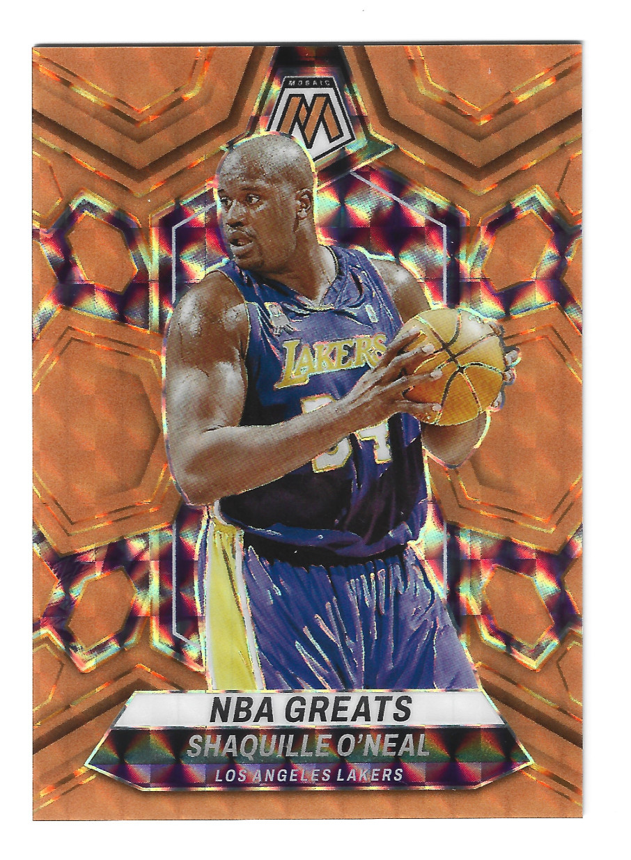 2023-24 Panini Mosaic Shaquille O'Neal #296 NBA Greats Neon Orange Prizm #01/25