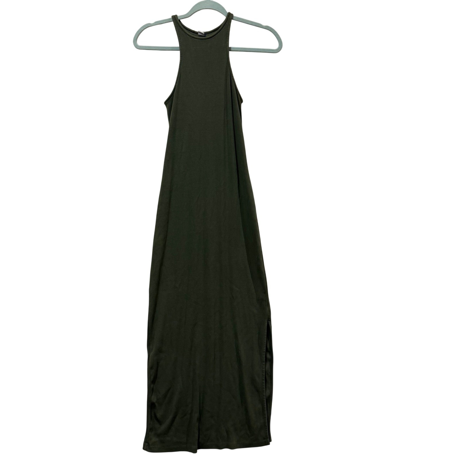 Old Navy Womens Alpine Tundra Green Ribbed High Neck Sleeveless Maxi Dress S
