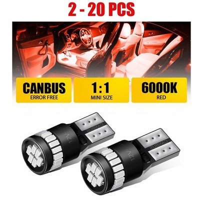 2-20X LED License Plate Inner Door Reading Light Bulb Red T10 194 168 W5W 24SMD