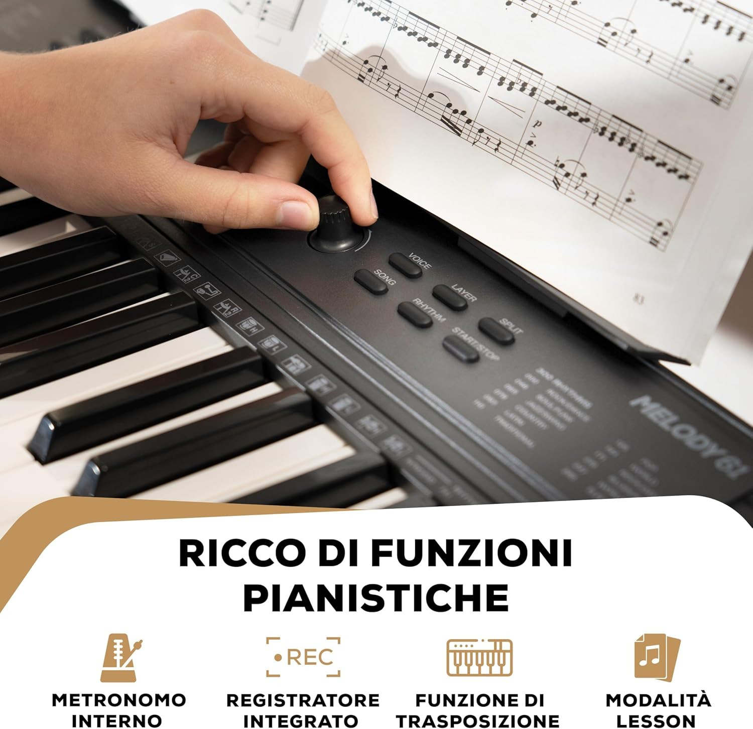 Melody 61 Pianola Tastiera a 61 Tasti per Principianti Con Altoparlanti, Leggio, foto 6