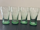 4 Coca-Cola Juice Glasses - Libbey - Small Green 6 oz 4.5" Tall Coke Vintage Set