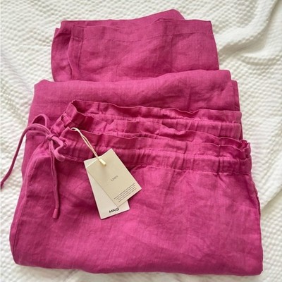 Mango Pink 100% Linen Cropped Drawstring Pants