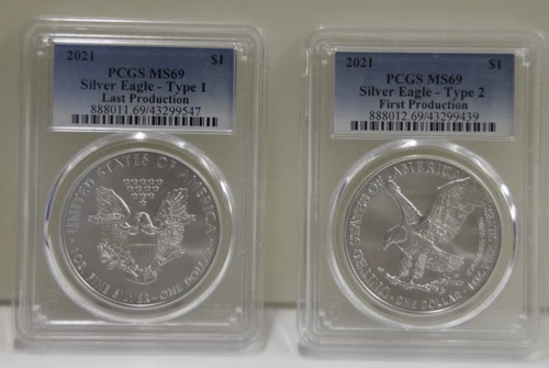 2021 US Silver Eagles Ty 1&2 1st and Last Productions PCGS MS69