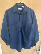 Vintage Roebucks Sears Long Sleeve Button Up Shirt Mens M Navy Perma Prest