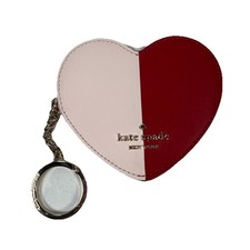 Kate Spade Love Shack Pink Split Color Heart Coin Purse Keychain Zip Pouch