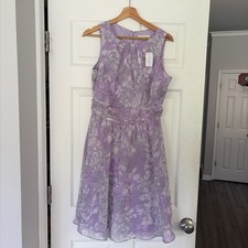NWT WOMENS Christopher &Banks Purple LILAC FLORAL LINED Cocktail DRESS SIZE 8