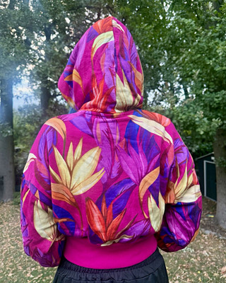 adidas x FARM Rio Cropped Hoodie Gr. S Tropen Vögel Pink Lila Baumwolle RARITÄT