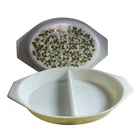 Vintage Pyrex verde pattern Divided Casserole Dish w Lid 1.5 Qt Green 073