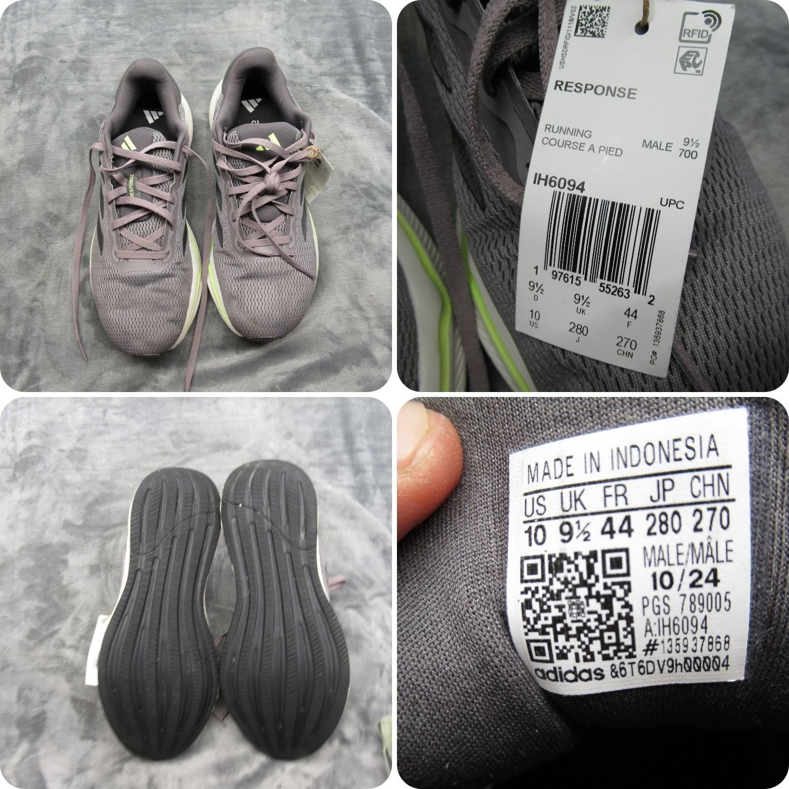 Adidas Response Running Shoes Men 9.5 Gray Ortholite Chunky Sole Lace Up