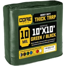 CORE TARPS CT-603-10X10 Heavy Duty Tarp, 10 ft L x 0.5 mm H x 10 ft W, 10 Mil,
