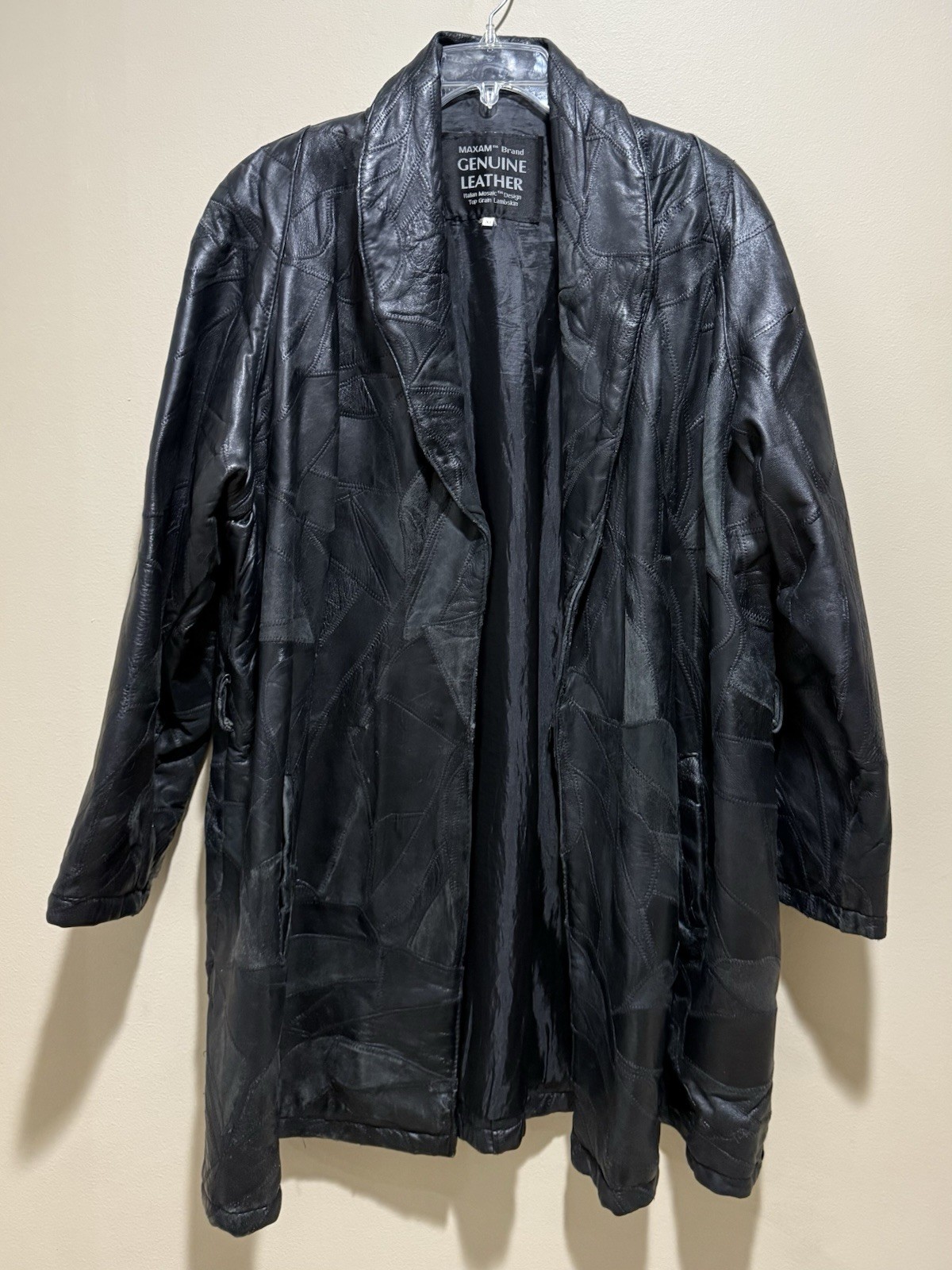 90s Leather Mosaic Patchwork Jacket Coat Italian … - image 14