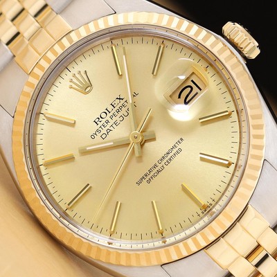 ROLEX MENS DATEJUST 16013 18K YELLOW GOLD STEEL 2-TONE WATCH w