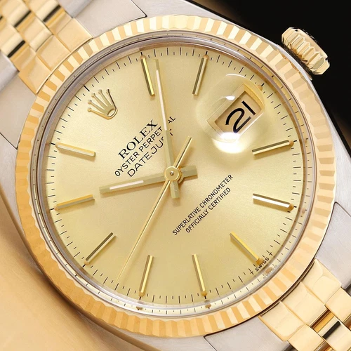 ROLEX MENS DATEJUST 16013 18K YELLOW GOLD STEEL 2-TONE WATCH w/ ROLEX BAND