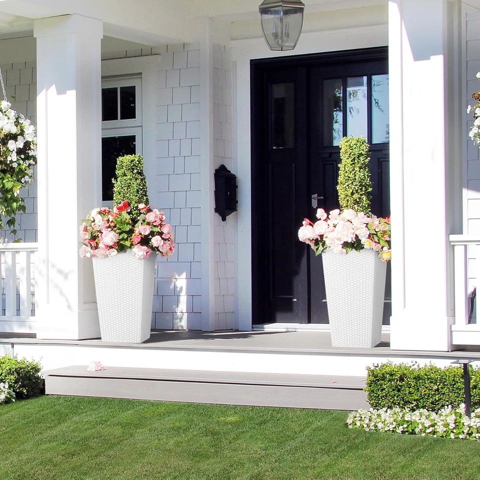 22.4-inch White Large Rattan Planter,Self-Watering with Wheels & Level Indicator - Image 3 of 4