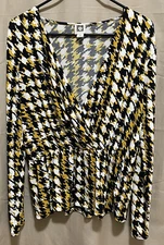 Anne Klein Multicolor Tunic Wrap Blouse Elastic Waist V-Neck Long Sleeve Size M