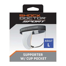 Shock Doctor Sport Supporter with Cup Pocket, White,Adult Large,Breathable