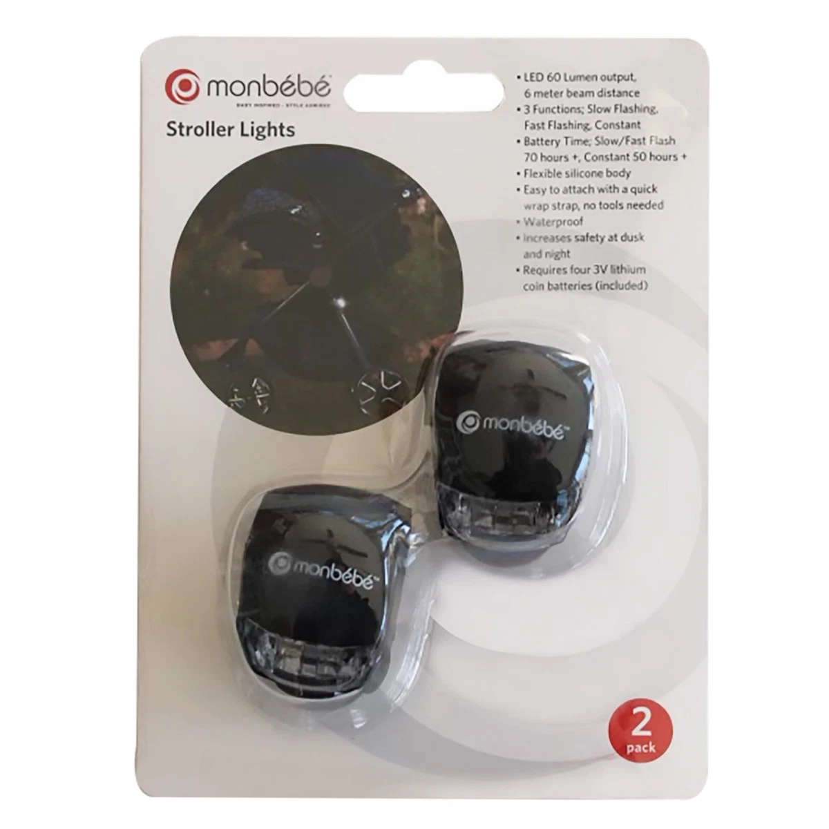 MONBEBE Stroller Lights 2 Pack NEW IN SEALED PACKAGE FAST SHIP