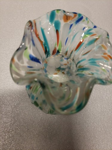 Vtg~Murano~Confetti Splatter~Glass Vase~Hand Blown~Ruffle Edge 4.5”Tx3.5"W(LR) - Picture 2 of 6