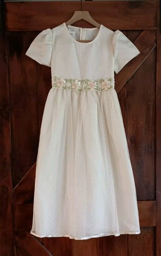 Vtg Girl's Ivory Cream Dress Wedding Lace Cottage Boho Prairie Flower Girl S 12