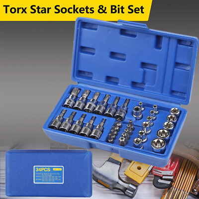 34 Pcs Drive Male Female Torx Star Bit Socket E-socket Set Handheld Tool + Case