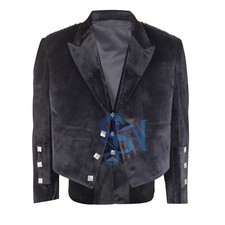 PRINCE CHARLIE KILT JACKET AND WAISTCOAT IN BLACK VELVETEEN FABRIC