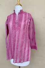 Vtg Pink Embroidered Tunic Top S Kurta Boho Festival Beach Vacation XS As Is