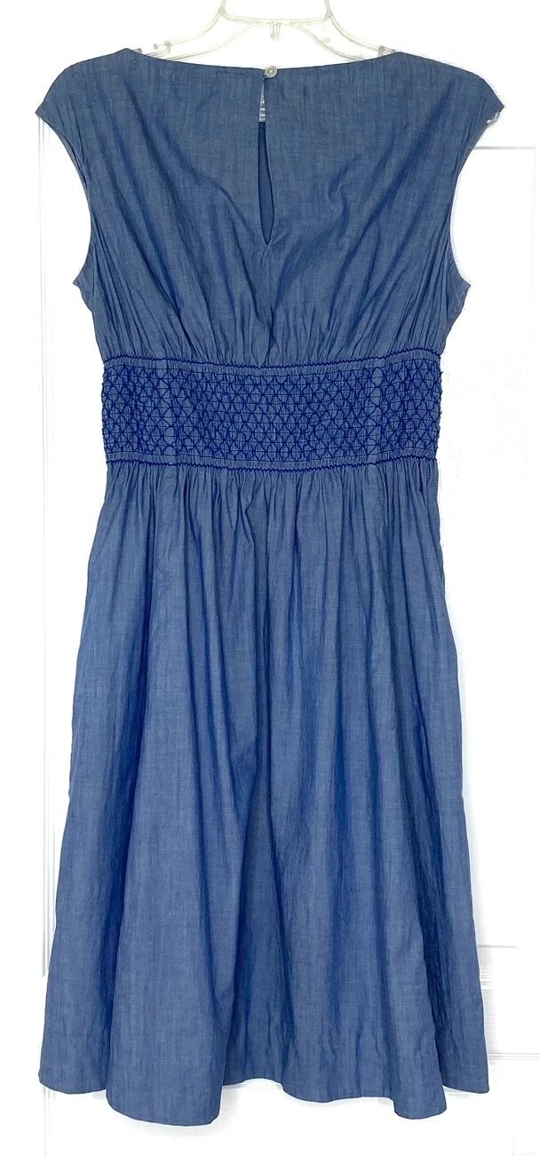 Abito Blaire KATE SPADE New York Chambray blu vita fumè plissettato cotone 8 M