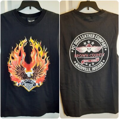 Vtg 1999 American Biker Pit Bull Leather Co. Muscle Shirt Sz L 2-Sided Graphic