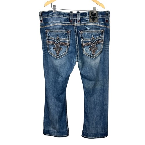 Pantalones de mezclilla Rock Revival para hombre 40x28 azul jett elástico recto punto grueso 40 - Imagen 18 de 18