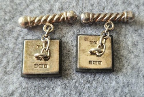 Sterling Sliver Cufflinks With Blue Enamel English Hallmarks EP England - Picture 8 of 9