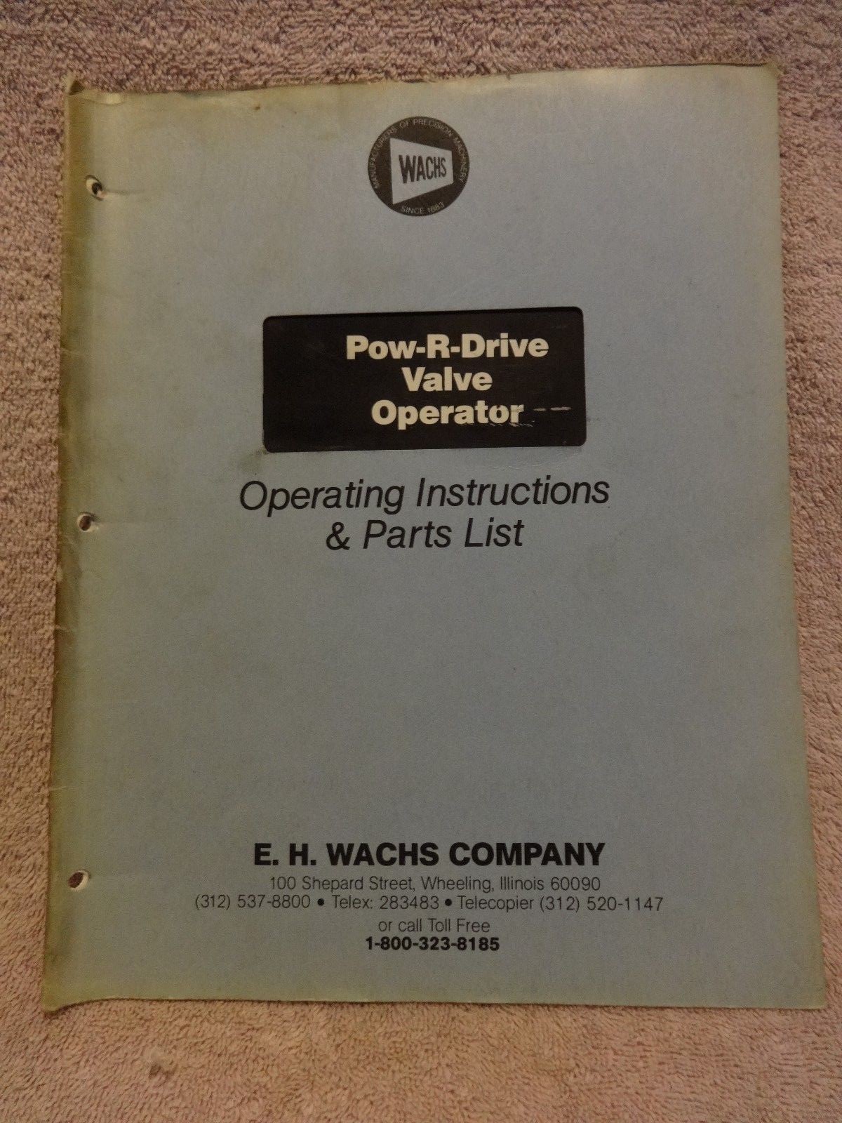 WACHS POWRDRIVE VALVE OPERATOR, OPERATING & PARTS MANUAL eBay