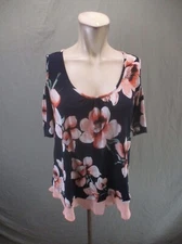 NAIF Size L Womens Round Neck Short Cold Shoulder Sleeve Lightweight Blouse 381