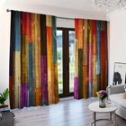 2 Panels 3D Colorful Wooden Plank Curtains Window Drapes for Bedroom Living Room