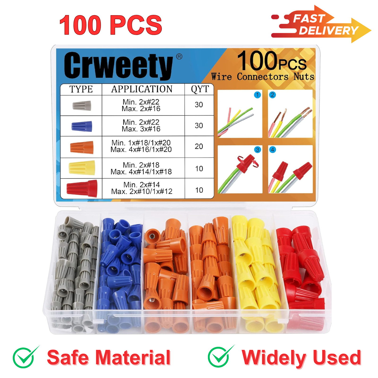 100PCS Wire Connectors Nuts Electric Wire Caps Assortment Nu