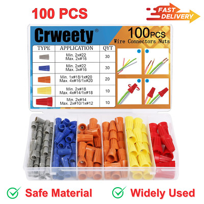 100PCS Wire Connectors Nuts Electric Wire Caps Assortment Nuts Quick Connection