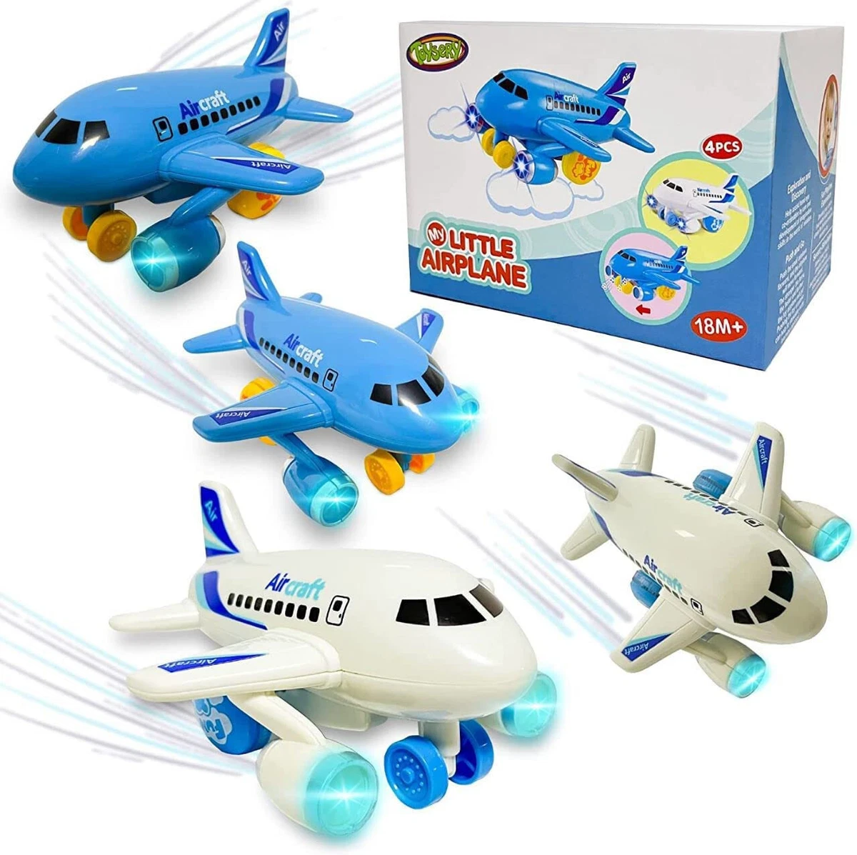 Toysery Push and Go Toddler Airplane Toy-Airplanes with Flashing Lights