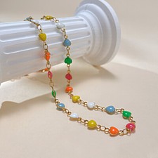 Women Girls Sweet Heart Link Chain Necklace Stainless Steel Enamel Simple Bling