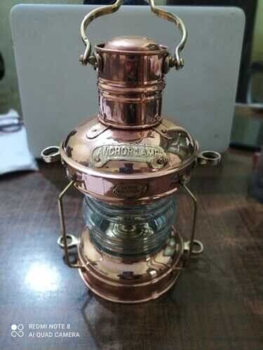 Copper & Brass Anchor Oil Lamp Maritime Ship Lantern Boat Light gift item new - Afbeelding 1 van 12